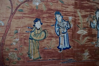 A framed Chinese silk embroidery, 19th C.