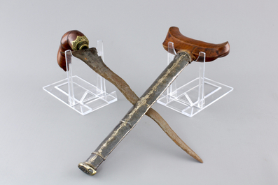 Four Indonesian Keris with ivory and silver, 19th C.