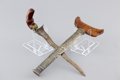 Four Indonesian Keris with ivory and silver, 19th C.