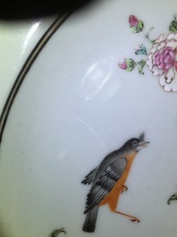A fine Chinese famille rose porcelain plate with birds on a peony branch, Yongzheng, 1722 &ndash; 1735