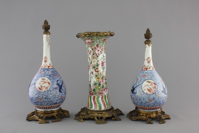 Three Chinese vases with gilt bronze mounts, 18th C.
