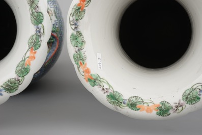 A pair of Chinese porcelain Canton famille verte vases, 19th C.