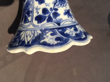 A Chinese porcelain blue and white double gourd vase with butterflies, Kangxi, ca. 1700