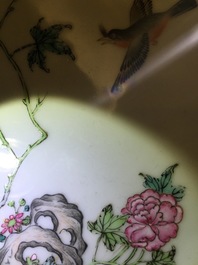 A fine Chinese famille rose porcelain plate with birds on a peony branch, Yongzheng, 1722 &ndash; 1735