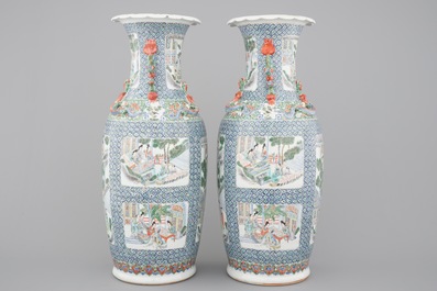 A pair of Chinese porcelain Canton famille verte vases, 19th C.