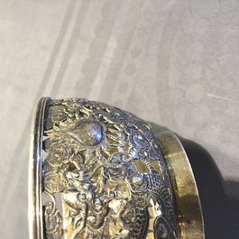 An open-worked Chinese silver dragon bowl, Wang Hing, China, 19th C.
