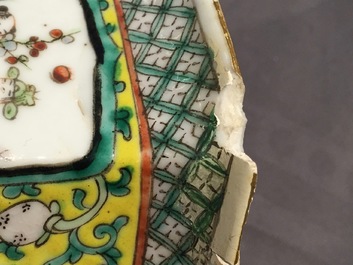 A pair of 19th C. Chinese famille jaune hexagonal vases, a cloisonne snuff bottle and a Ming Dynasty jarlet