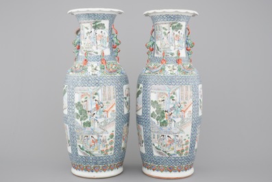 A pair of Chinese porcelain Canton famille verte vases, 19th C.
