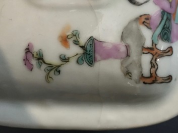 A collection of 19th century Chinese porcelain, including brush pots, figures and a poem plate