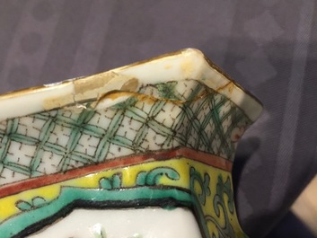 A pair of 19th C. Chinese famille jaune hexagonal vases, a cloisonne snuff bottle and a Ming Dynasty jarlet