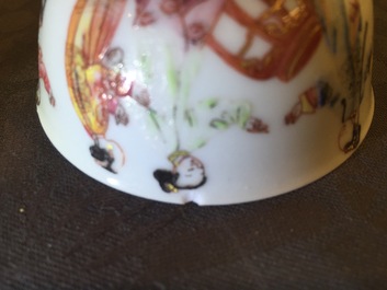 A nice set of three Chinese porcelain cups and two saucers, Yongzheng-Qianlong, 18th C.