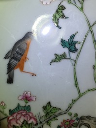 A fine Chinese famille rose porcelain plate with birds on a peony branch, Yongzheng, 1722 &ndash; 1735