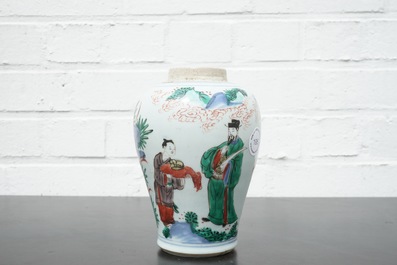 A Chinese wucai porcelain vase, Transitional period, 17th C.