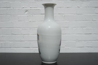 A fine slender Chinese famille rose porcelain vase, 19th C.