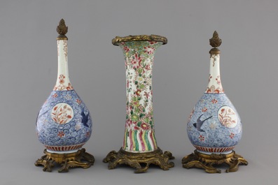 Three Chinese vases with gilt bronze mounts, 18th C.