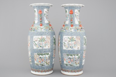 A pair of Chinese porcelain Canton famille verte vases, 19th C.