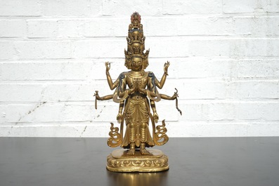 A fine Sino-Tibetan gilt bronze figure of Avalokitesvara, 17-18th C.