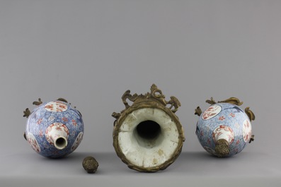 Three Chinese vases with gilt bronze mounts, 18th C.