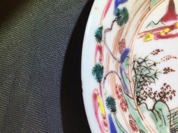 A nice set of three Chinese porcelain cups and two saucers, Yongzheng-Qianlong, 18th C.