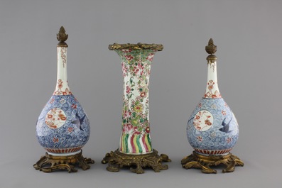 Three Chinese vases with gilt bronze mounts, 18th C.