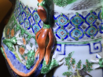 A pair of Chinese porcelain Canton famille verte vases, 19th C.