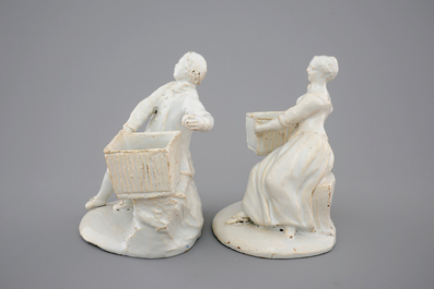 A pair of white Delft figural salts, 18th C.