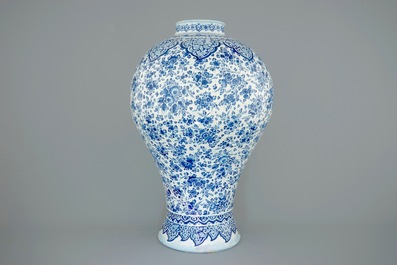 An unusually tall Dutch Delft blue and white vase with millefiori decoration, late 17th C.