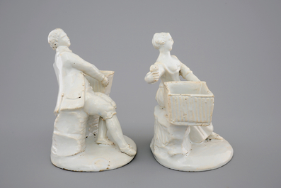 A pair of white Delft figural salts, 18th C.