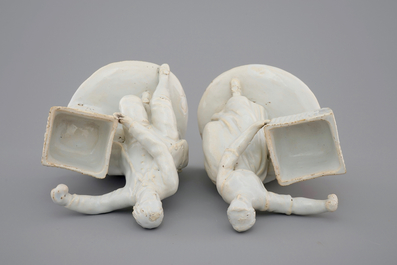 A pair of white Delft figural salts, 18th C.