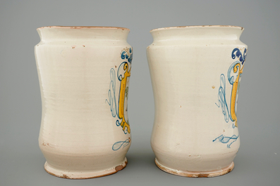 A pair of tall albarelli with boars, Italy, 18th C.