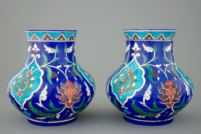 A pair of Theodore Deck Iznik style vases, 1875-1880