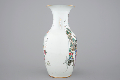 A Chinese famille rose vase with beauties in a garden, 19/20th C.