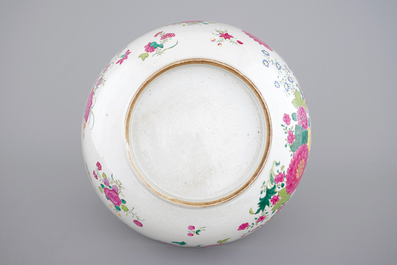 A massive Chinese famille rose export porcelain bowl with flowers, Qianlong, 18th C.