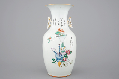 A Chinese famille rose vase with beauties in a garden, 19/20th C.