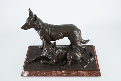 Charles Paillet (1871-1937): Two Alsatians, a bronze group