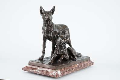 Charles Paillet (1871-1937): Two Alsatians, a bronze group