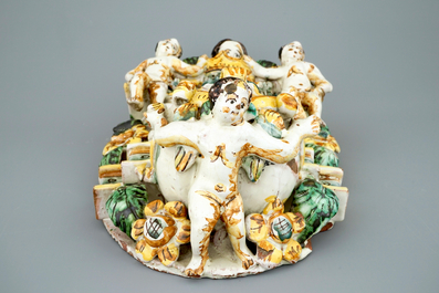 An Italian maiolica holy water font, Ariano Irpino, 18th C.