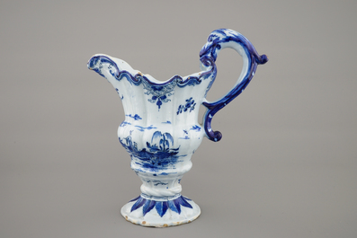 A Dutch Delftware helmet-shaped ewer, ca. 1760