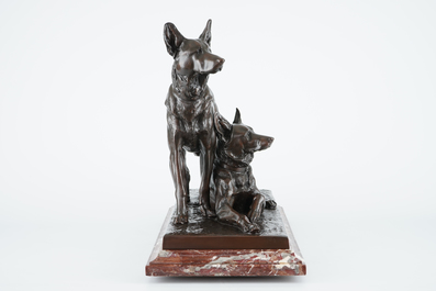 Charles Paillet (1871-1937): Two Alsatians, a bronze group