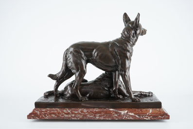 Charles Paillet (1871-1937): Two Alsatians, a bronze group