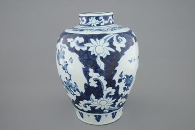A Dutch Delft blue and white ginger jar and cover, early 18th C.
