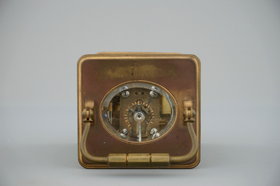 Pendulette de voyage d'officier en bronze, sign&eacute; H. Kreitz, Anvers, 19&egrave;me