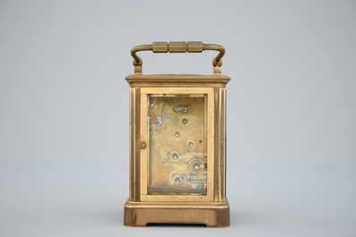 A bronze carriage clock, 19th C., the work signed H. Kreitz, Antwerp