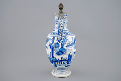 Een blauw-witte chinoiserie kan met tinnen deksel, Haarlem, 1e helft 17e eeuw