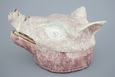A French faience boar's head tureen, 18th C.