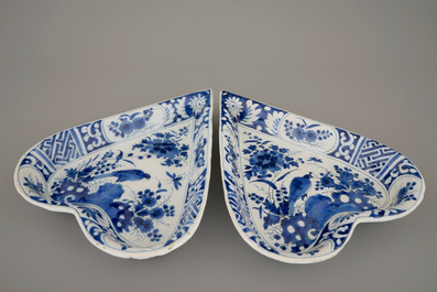 Two blue and white heart-shaped rice table dishes, late 17th C.