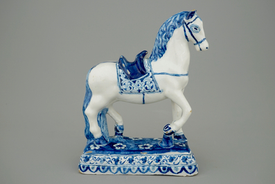 A fine blue and white Dutch Delft model of a horse, 18th C.