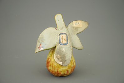 A Dutch Delft polychrome model of a pear, 18th C.