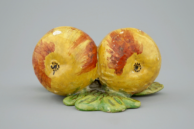 A pair of hanging apples in Dutch Delftware, 18th C.