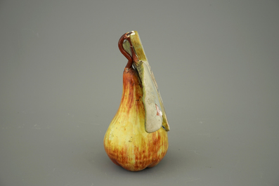 A Dutch Delft polychrome model of a pear, 18th C.